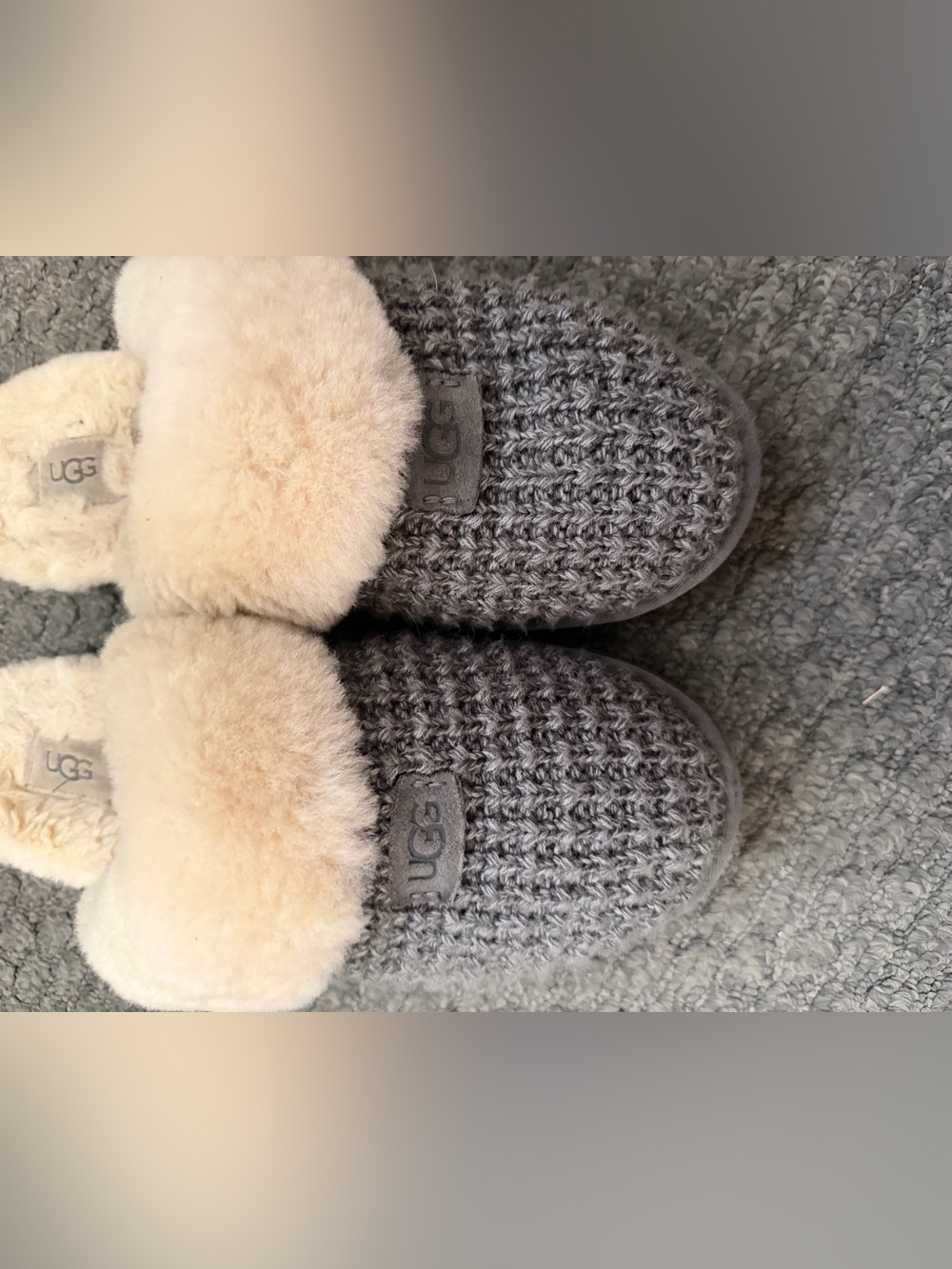 UGG Gray Knit Shearling Clog Slippers with Natural Lining